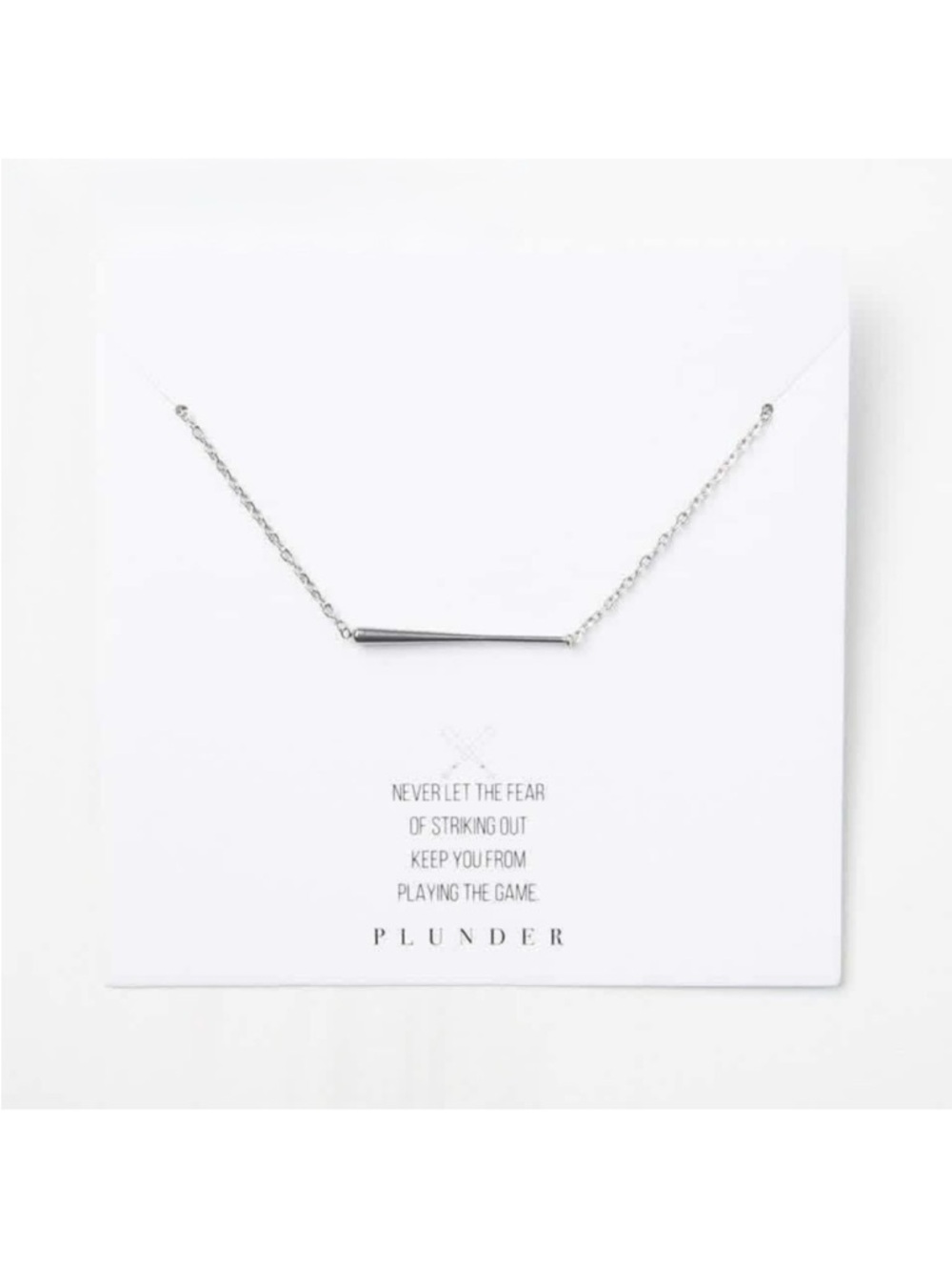 NEW Plunder Silver Minimal Baseball Bat Necklace